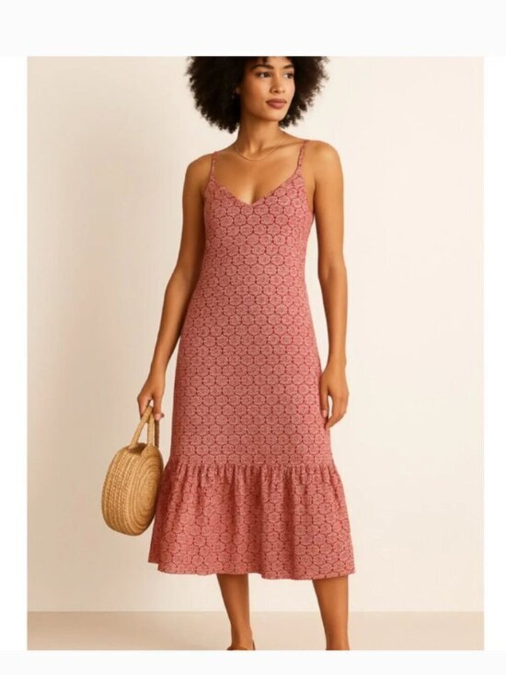 J. Crew Red Printed Ruffle Hem Summer Sundress Size 8